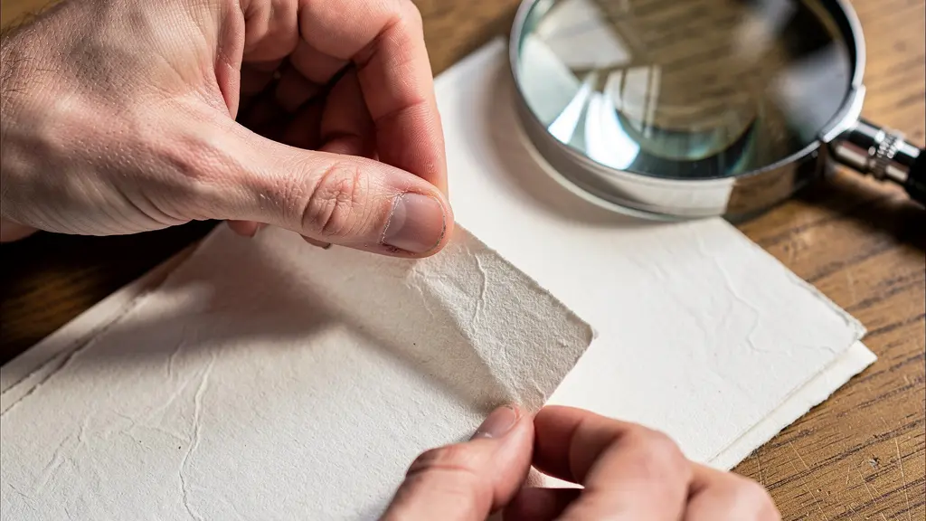 Gros plan sur des mains parcourant attentivement des documents avec une loupe posée sur le côté