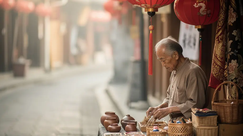 Rue asiatique paisible avec lanternes rouges après les festivités