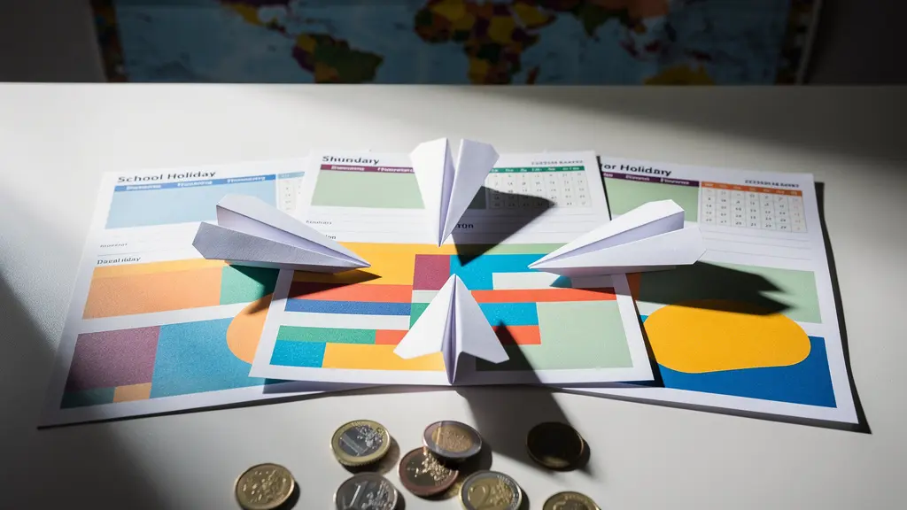 Calendrier avec zones colorées représentant les vacances scolaires européennes