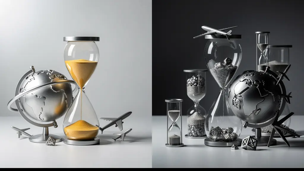 Comparaison visuelle de deux trajets aériens, l'un direct et efficace, l'autre avec escale et perte de temps.