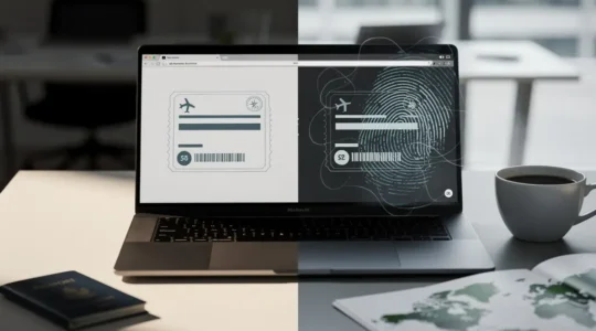 Comparaison visuelle de la hausse des prix d'un billet d'avion entre deux recherches, illustrant l'effet du tracking par cookies
