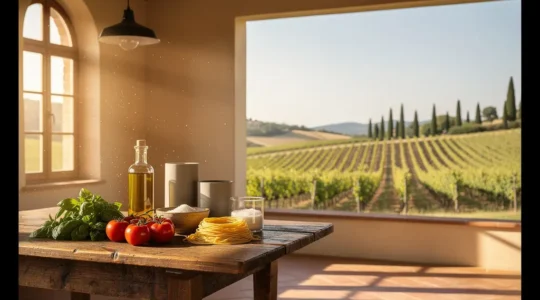 Cours de cuisine dans une villa toscane traditionnelle avec vue sur les collines