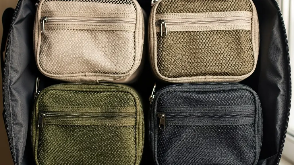 Packing cubes colorés organisés méthodiquement dans un sac à dos ouvert