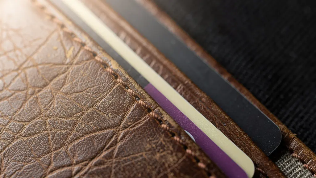 Gros plan sur un portefeuille en cuir usé servant de leurre, avec des cartes périmées.