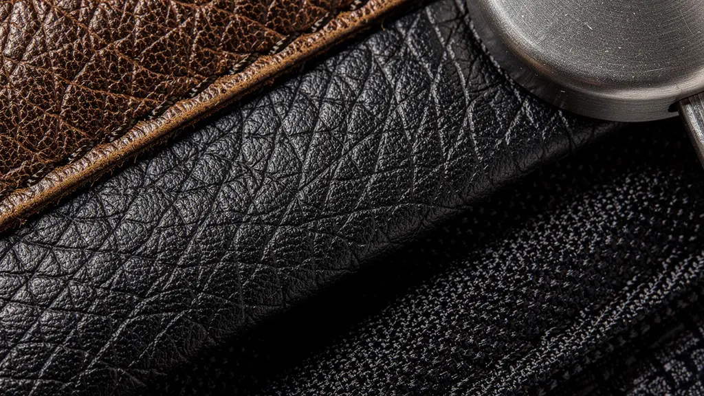 Vue macro de différentes textures de tissus et matériaux de voyage suggérant la sécurité