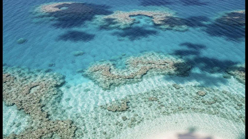 Vue aérienne d'un lagon tropical aux eaux cristallines montrant les différentes profondeurs